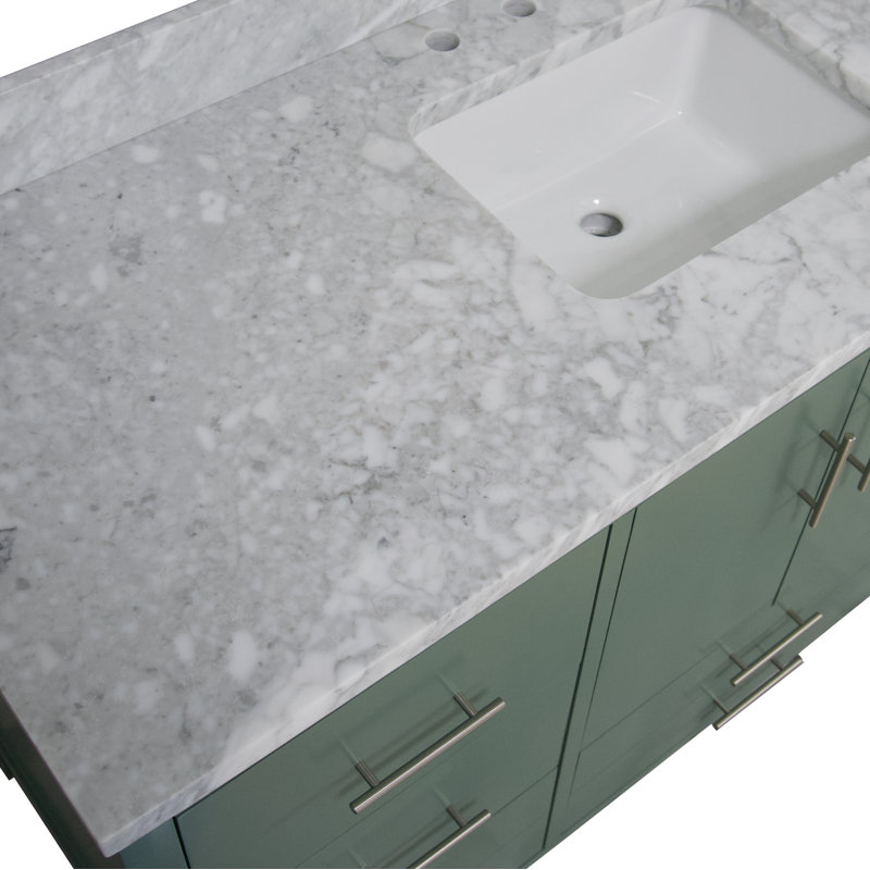 Ensemble de meuble-lavabo simple 60 po Kiara, Vert sauge, Marbre de Carrare