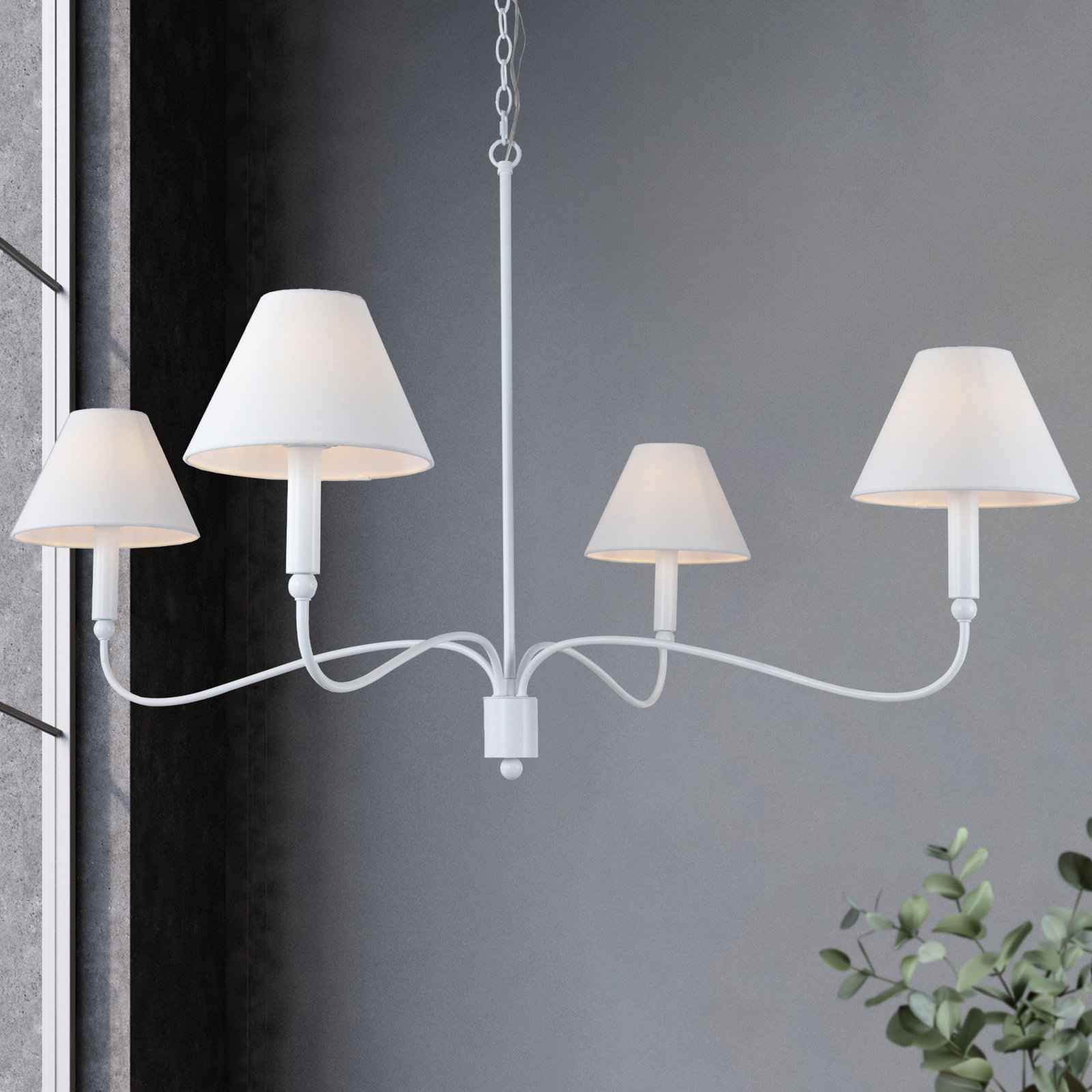 4-Light Dimmable Classic / Traditional Fabric chandelier, Matte white