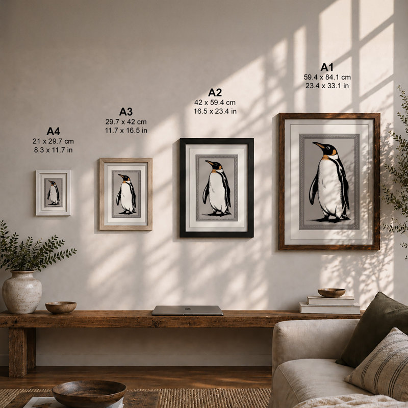 Penguin Study Minimalist - Print, Oak, A4 - 29.7 x 21.0 cm