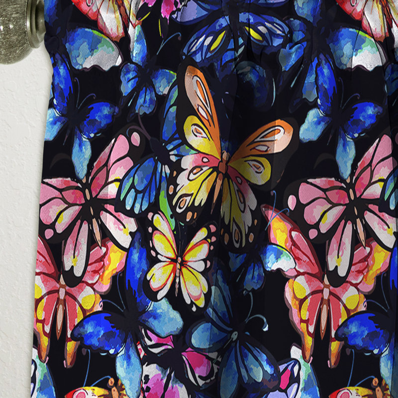 Watercolor Butterfly Pattern - Animal Print Modern Blackout Curtain Single Panel, 52" W x 120" L