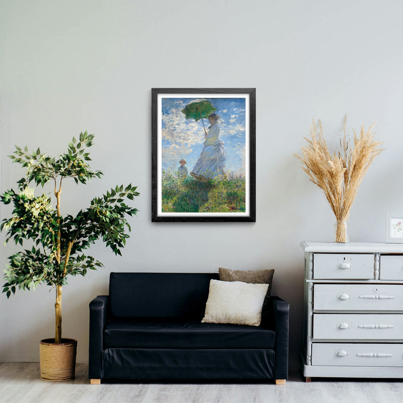 «Lady with Parasol», art mural, peinture de style Monet de personnages dans un champ, reproduction encadrée, H 10 po x l 8 po