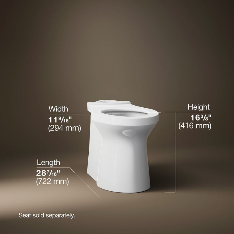 Betello Comfort Height Elongated Toilet Bowl with Skirted Trapway, Seat Not Included, White