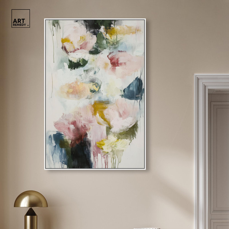 Décoration murale moderne "Dripping Colours I" par Art Remedy, H 46 po x l 31 po, Cadre flottant, Blanc