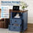 Nightstand, Farmhouse Style with Charging Station, Solid Wood Construction with 2 Drawers and Open Shelf, 18 Inch Height, in Blue Finish