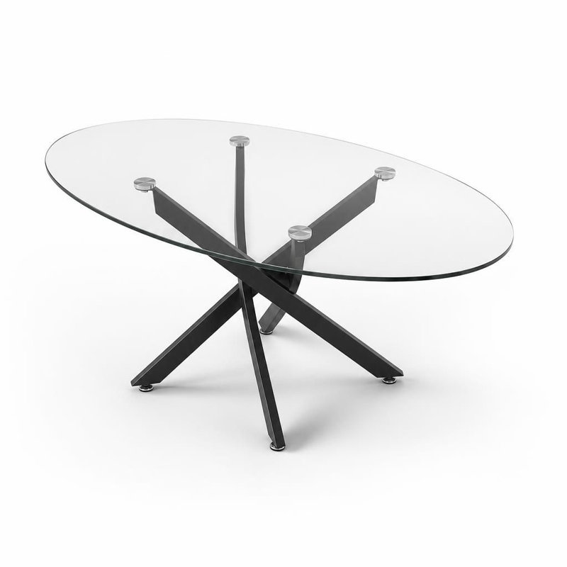 Table basse ovale avec plateau en verre trempé Table à thé moderne avec pieds en métal robuste Meuble de salon polyvalent et peu encombrant Support plat stable et facile à nettoyer