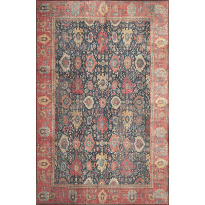 Felecie Oriental Machine Woven Cotton/Polyester Area Rug in Navy