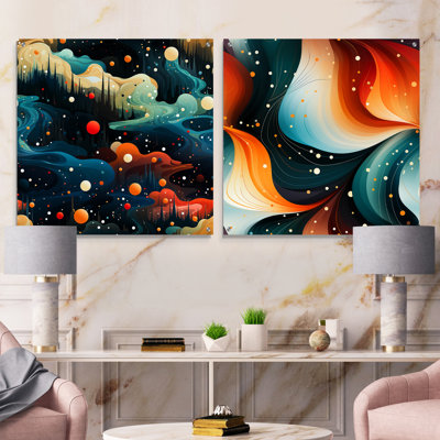 Cosmic Harmony - ensemble de 2 peintures murales abstraites en acrylique