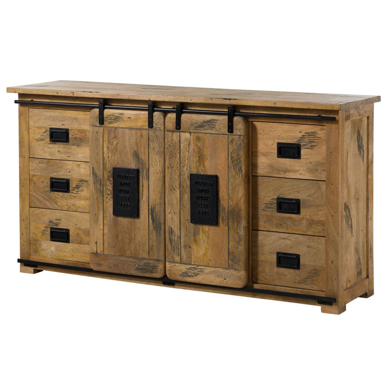 Railway 170cm Solid Wood Sideboard, Natural varnish