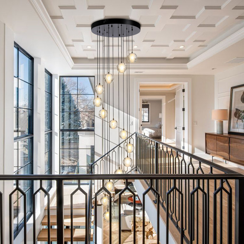 Luminaire suspendu en forme de grappe pour escalier en or 14 lumières Earlyn (ampoules incluses), Doré, 14