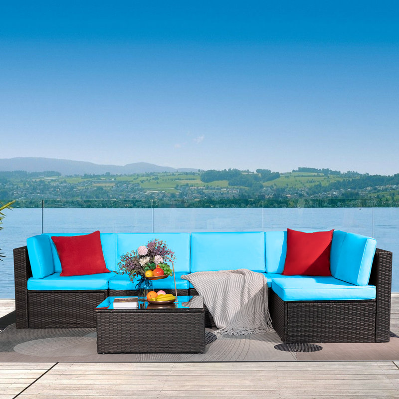 Ollison 5 - Person Patio Conversation Set with Cushions, Blue/Red