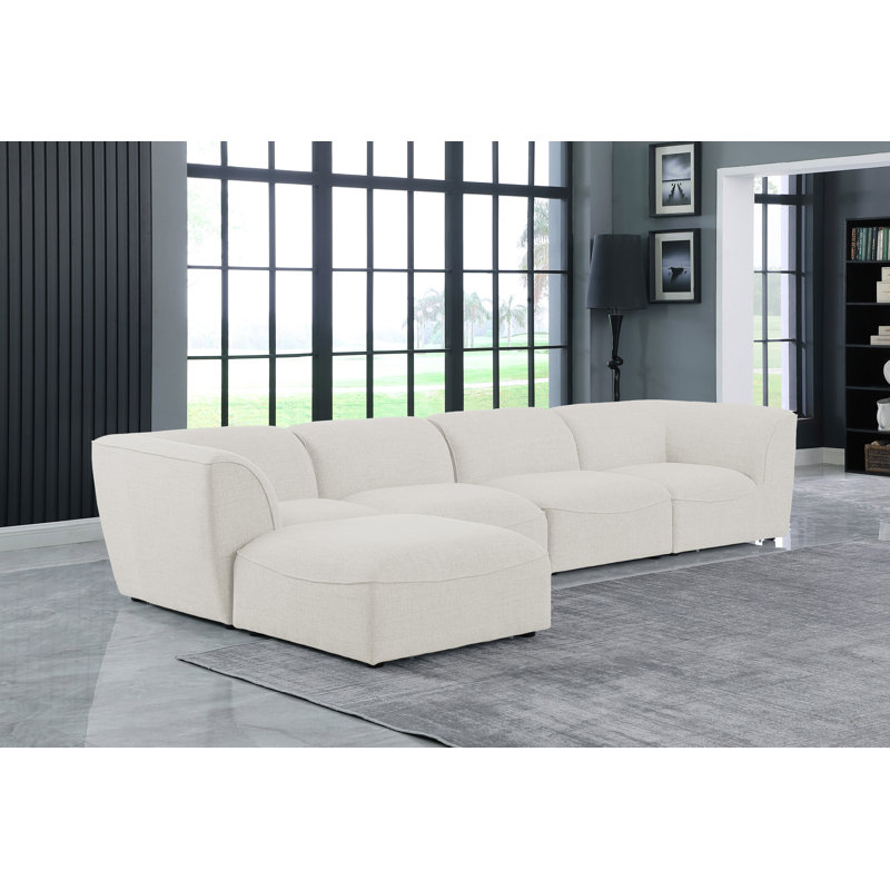 Hollowayville Upholstered L-Shaped Sectional with Ottoman Reversible, Cream Linen Textured Fabric