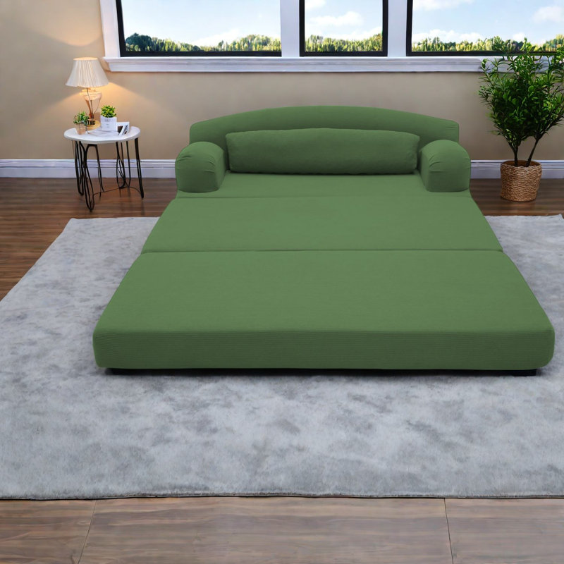 Canapé-lit pliable en velours côtelé, mousse haute densité, compact et moderne pour la maison, Vert 2