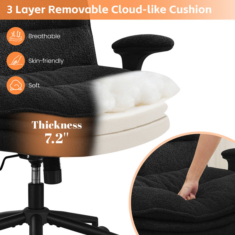 Fauteuil de bureau de 28 po de largeur avec siège de 7,2 po d'épaisseur, accoudoirs rabattables, hauteur réglable et inclinaison