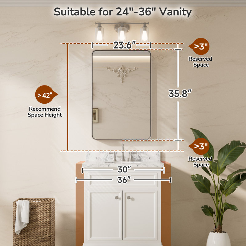 Miroir d'appoint Tyro, 36 po x 24 po, Argent, Rectangulaire
