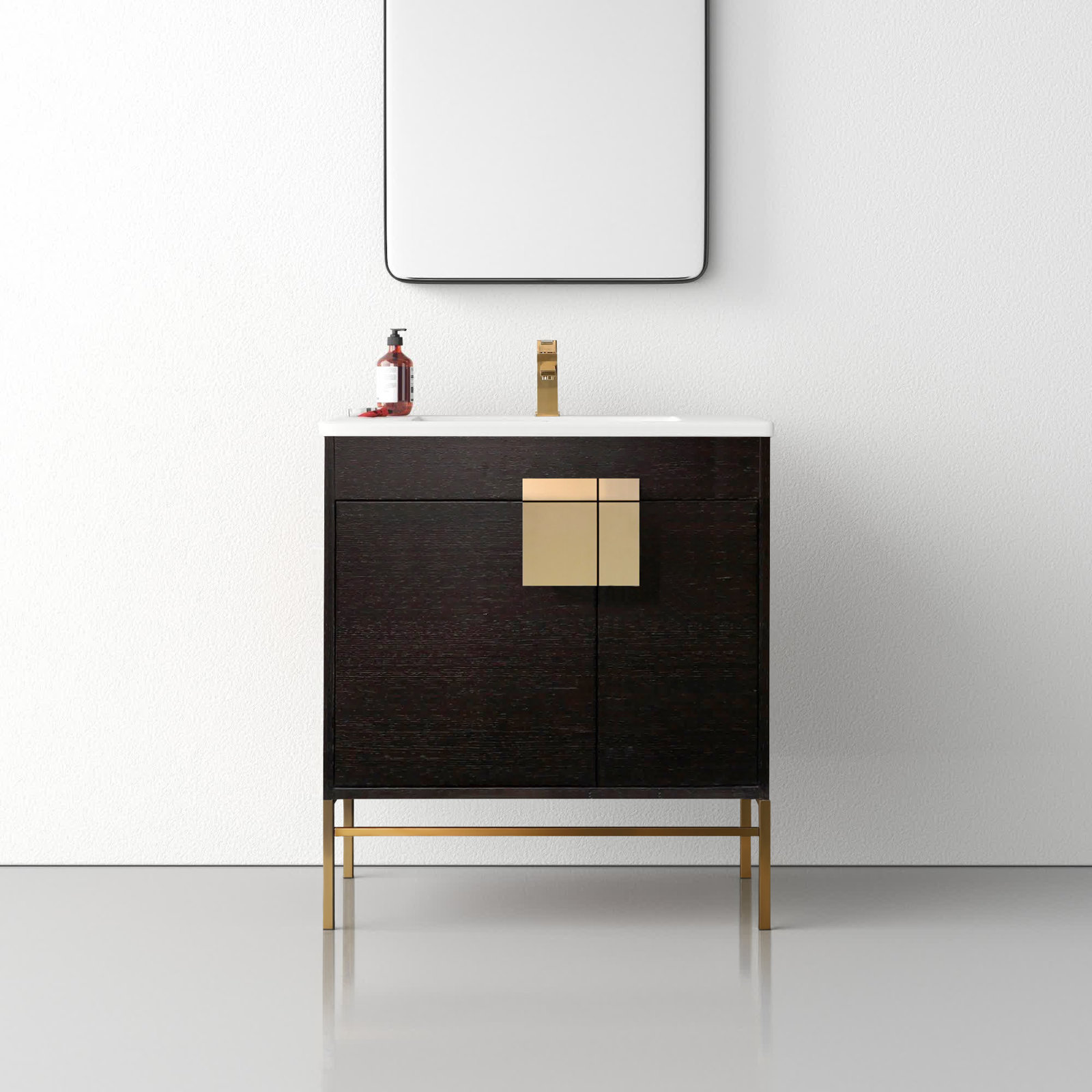 Maisie 30'' Single Bathroom Vanity, Satin Brass, Black
