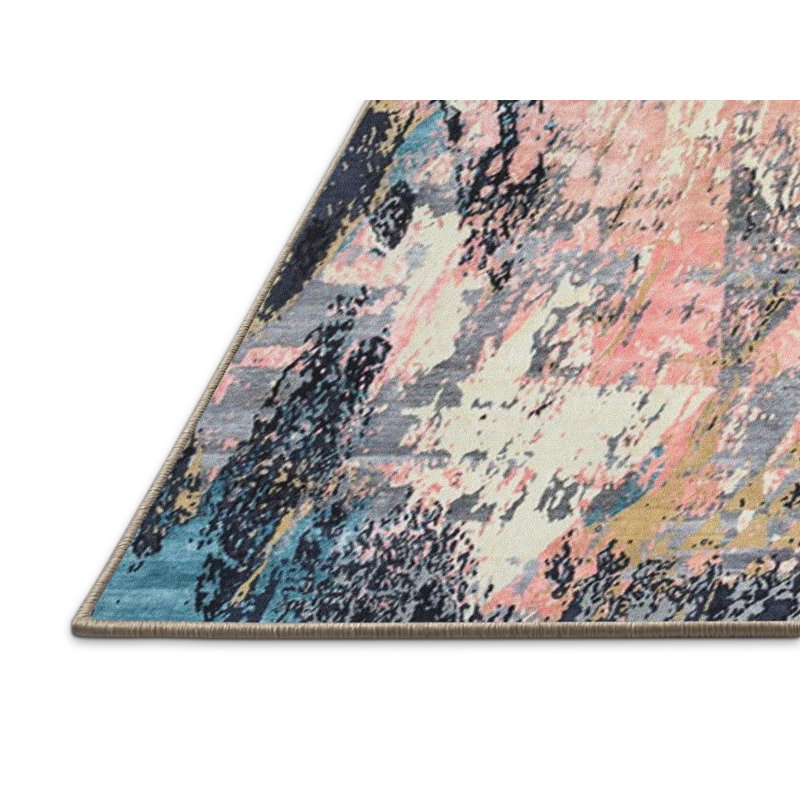 Tapis abstrait bleu / gris, Rectangle 5 pi x 8 pi