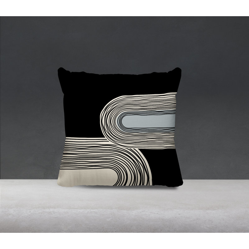 Cassie Abstract Outdoor Reversible Throw Pillow, 19"H x 19"W, Gray/Cream/Black