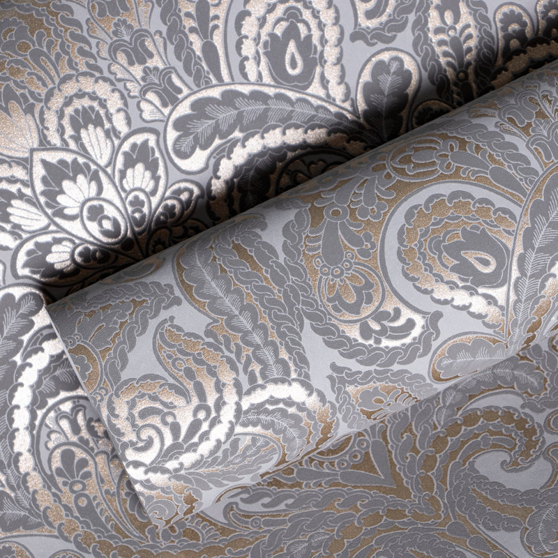 StrattfordAres 3D Embossed Metallic Damask 10m x 53cm Wallpaper Roll, Grey Copper