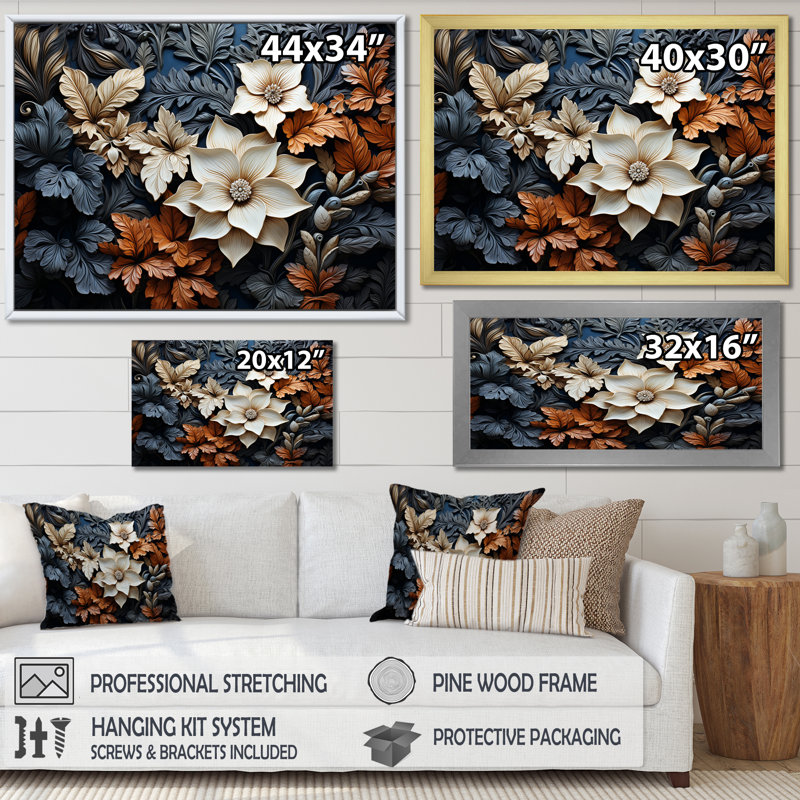 «Noir Foliage Wonderland I», reproduction sur toile, H 24 po x l 32 po x P 1 po, Cadre photo doré simple