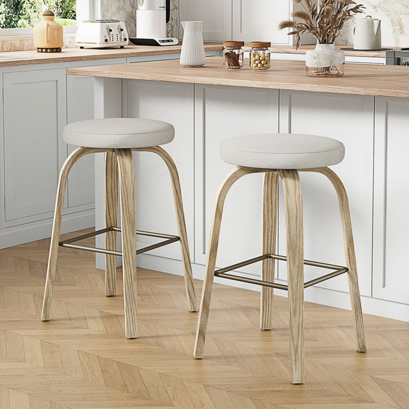Ensemble de 2 tabourets de bar pivotants de style Mid-Century moderne, Beige / bois