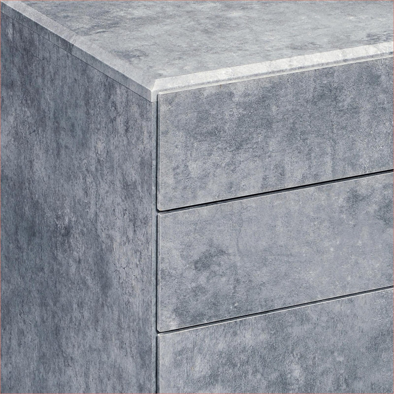 Classeurs | Classeur industriel industriel à 3 tiroirs, finition en faux béton argent mat, rangement à roulettes en bois d'ingénierie | Industriel | Bureau
