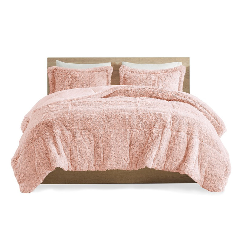 Shaggy Long Fur Comforter - King/ King, Soft King Reverse, Blush Tone