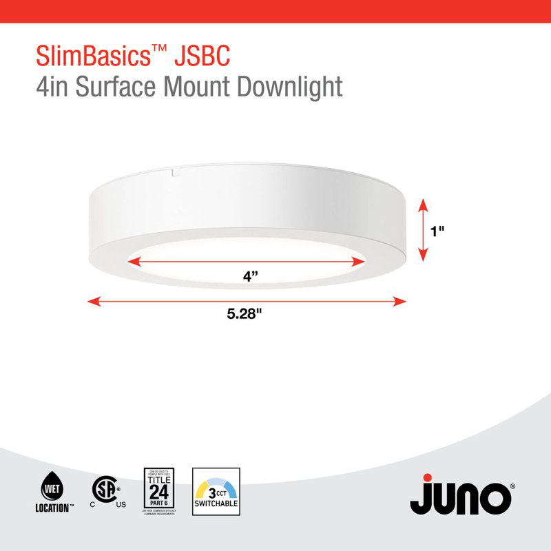 4in JSBC Edged Trim Switchable White Surface Mount Downlight Matte White