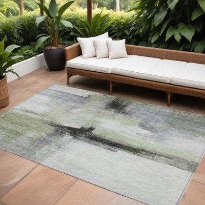 Tapis extérieur lavable noir et gris abstrait 8 pi x 10 pi Sage