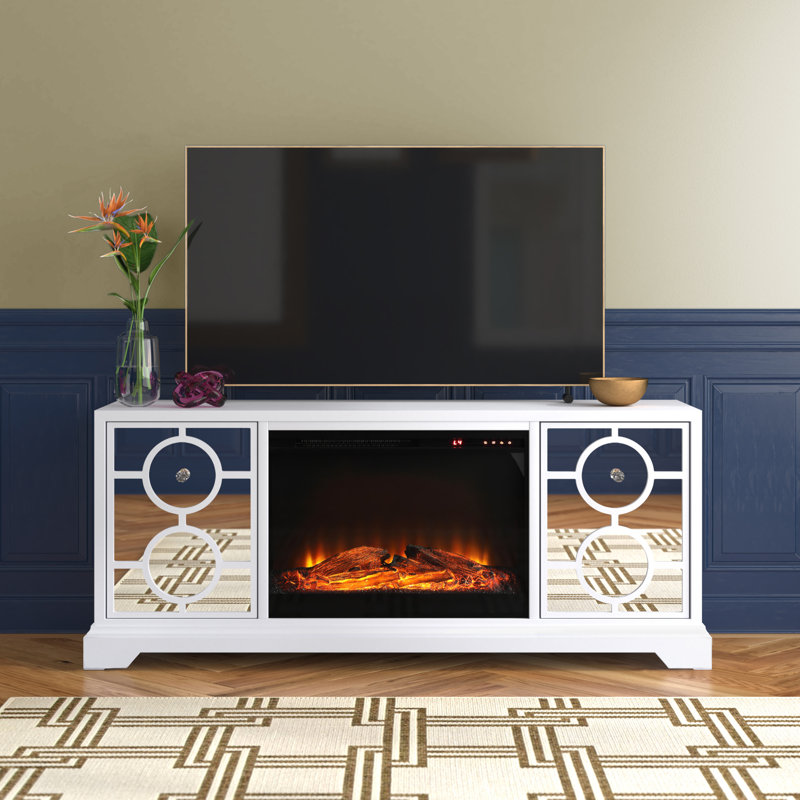 TV Stand for TVs up to 60" with Fireplace Included, White