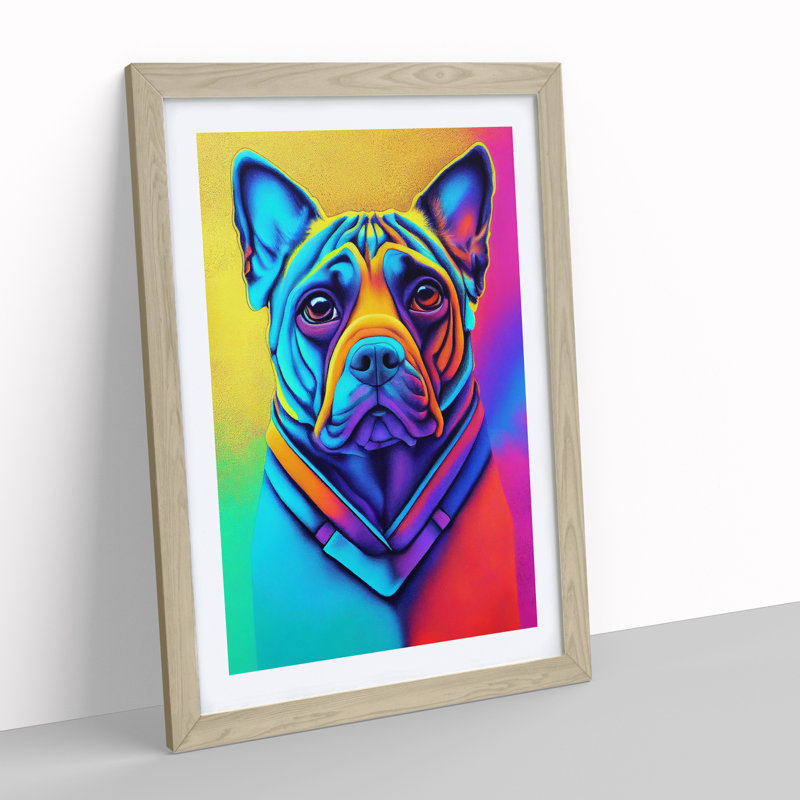 Neon Dog No.4 - Framed Print, 46cm H x 34cm W x 2cm D, Oak