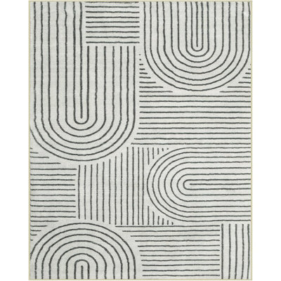 Abstract 8X10 Area Rugs For Living Room Bedroom, Softwashable Rugs 8X10, Ultra-Thin Non-Slip Modern Dining Room Rug Non-Shedding Accent Carpet For Office(8X10ft,Black)