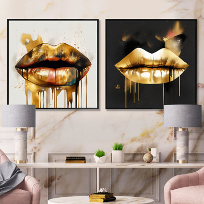 Gold Lips Of Luxury - Fashion Square - ensemble de 2 collages carrés