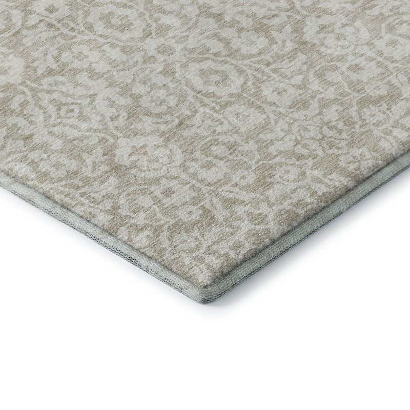 Tapis beige Prisco lavable à la machine de qualité supérieure, Rond 8 pi