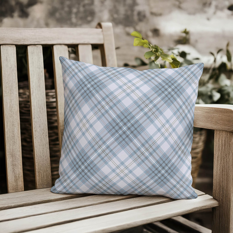 Christopher's Plaid Outdoor Pillow, 18"H x 18"W, Blue Plaid 3