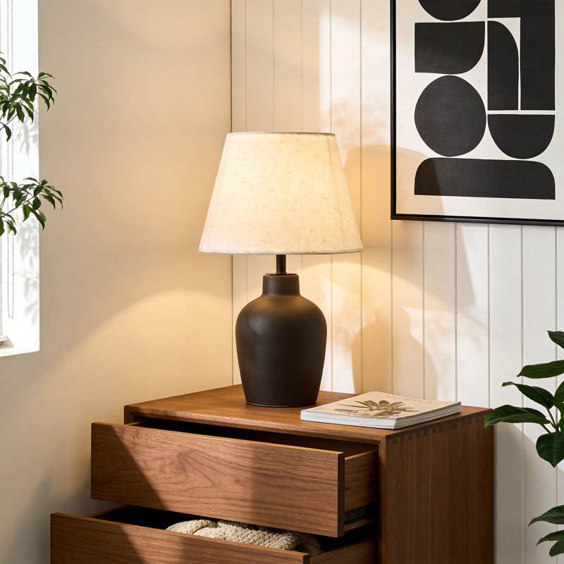 Lampe de table en céramique avec abat-jour en lin 19,4 po Birdsboro, Noir