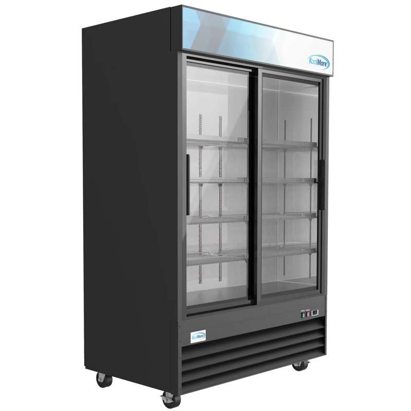 Black Double Door Glass Merchandiser Refrigerator with Wire Shelves
