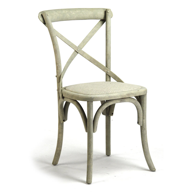 Distressed White Cross Back Cane Side Chair