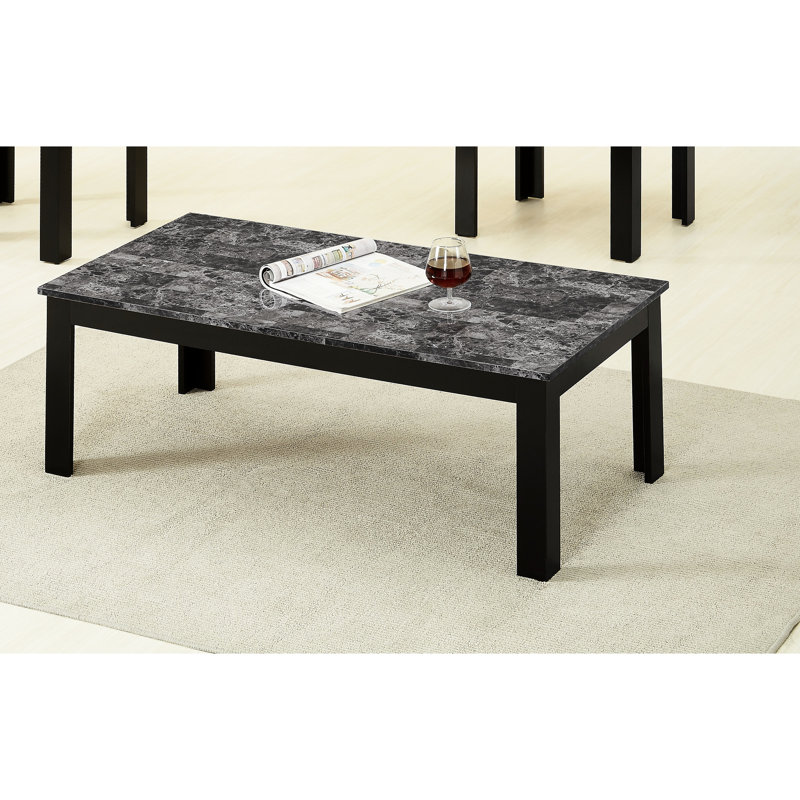 Table 3 pièces de style traditionnel, tables basses rectangulaires et carrées, dessus en faux marbre, aspect bois gris, ensemble de dépliants pratiques, finition, manuel