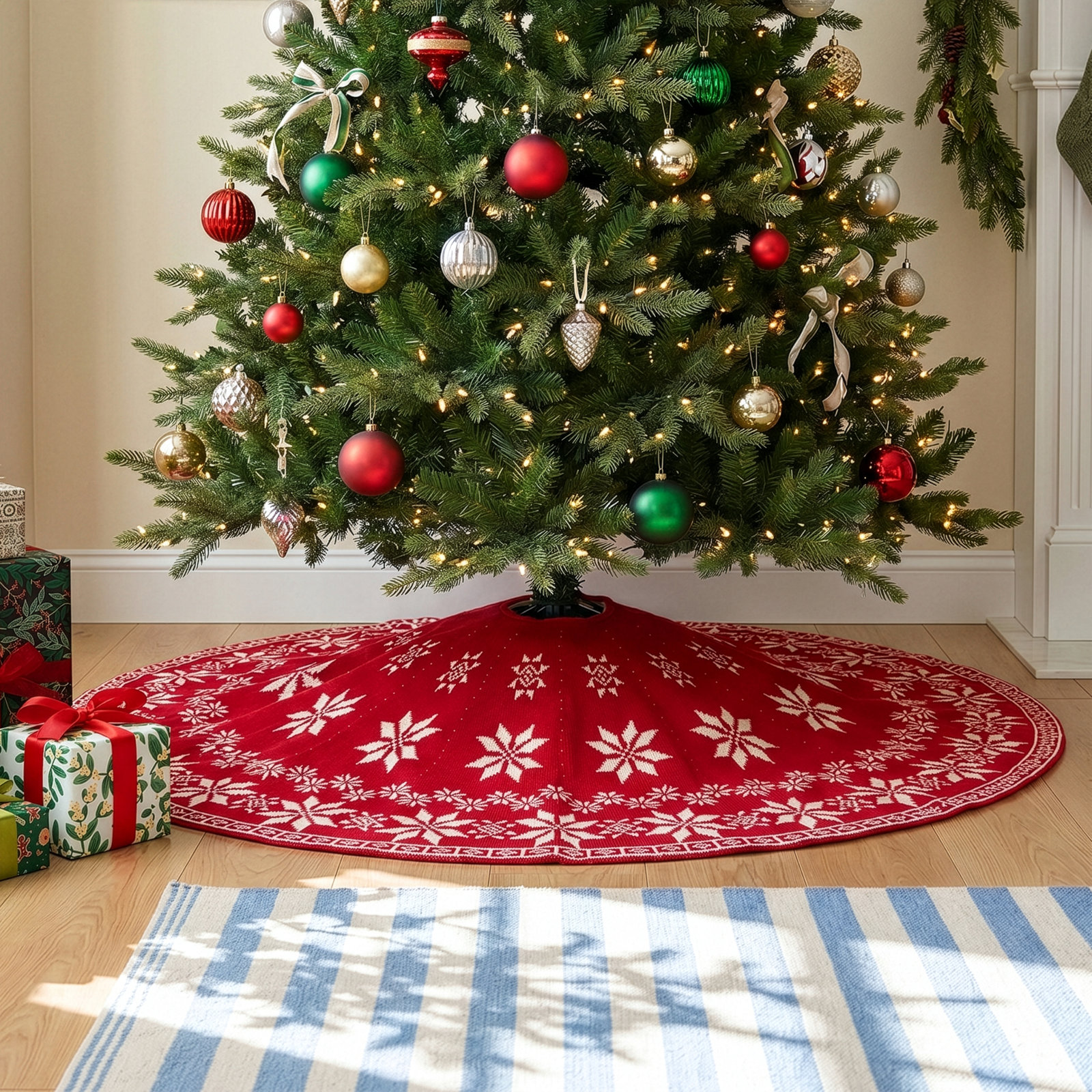 Fair Isle Collection Reversible Knit Tree Skirt, 72" W