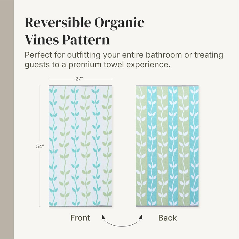 Ensemble de serviettes 6 pièces 100% coton Organic Vines - jacquard teint en fil et uni - comprend 2 serviettes de bain, 2 serviettes à main, 2 débarbouillettes - absorbant, à séchage rapide, doux et durable - vert sauge