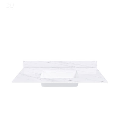 43 Inch Bianco Carrara Venato Marble Vanity Top With Pre-Drilled Faucet Hole, Undermount Sink, And 4-Inch Backsplash