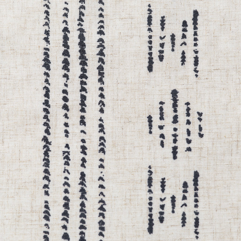 Linen Blend Semi-Sheer Rod Pocket Curtain Pair, Black on Beige, 38" W x 63" L