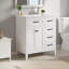Meuble-lavabo blanc de 30 po avec lavabo en céramique, meuble-lavabo autoportant avec poignées en métal noir, pieds en bois massif, portes et tiroirs à fermeture en douceur, grand espace de rangement