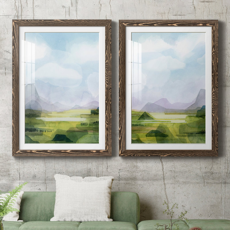 Verdant Vale I - ensemble de 2 reproductions d'art sur papier encadré, Papier, cadre noyer, H 31,5 po x l 47 po x P 1,5 po