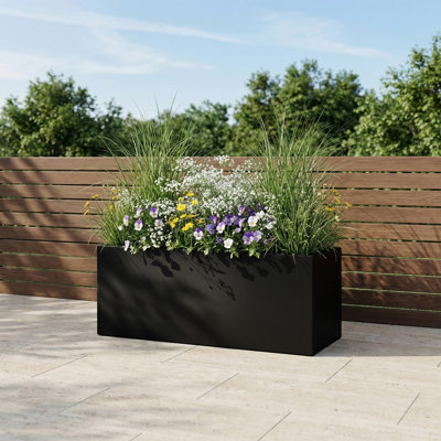 Metal Rectangular Planter Box with Drainage Holes, Outdoor Plant Container for Patio, Yard, or Balcony