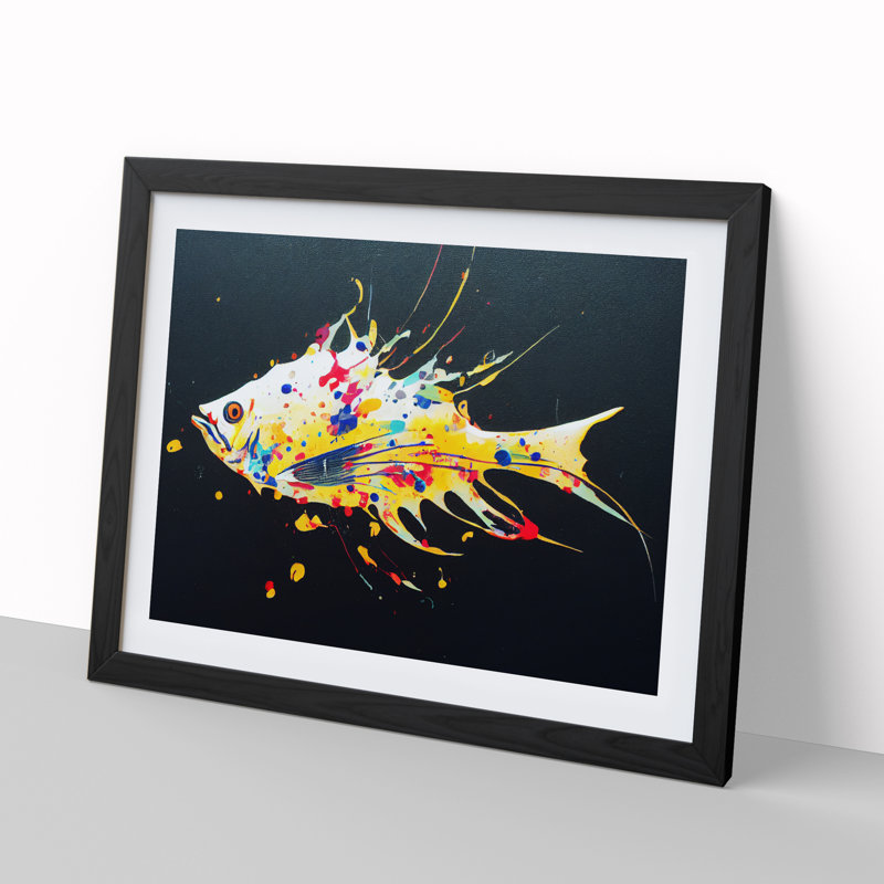Fish Splash Vol.1 Abstract 1 Piece Single Picture Frame Wall Art, 25cm H x 34cm W x 2cm D, Black Framed