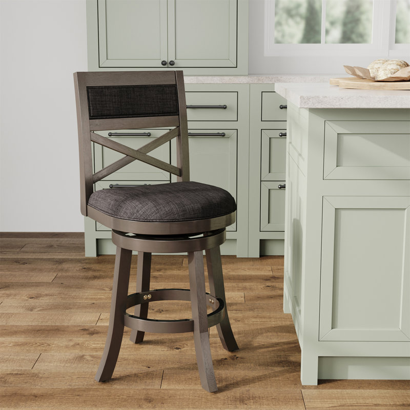Tabouret de bar et de comptoir pivotant Crume, Tissu gris anthracite / gris, Très grand (siège d'une hauteur de 40 po)