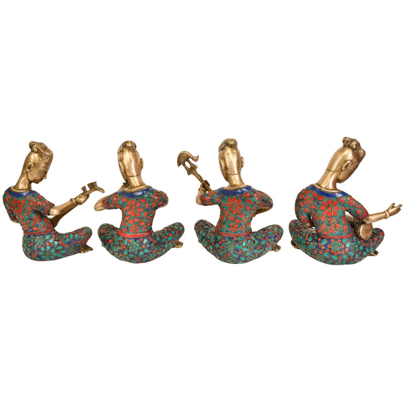 Figurines de musicien en laiton faites à la main 9 pouces (ensemble de 4) | Sculptures d'artisans indiens pour la décoration intérieure