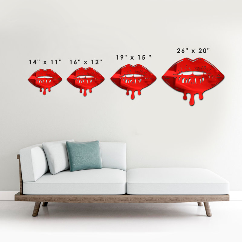 Décoration murale en acrylique Melting Dripping Lips, H 12 pi x l 16 pi, Rouge