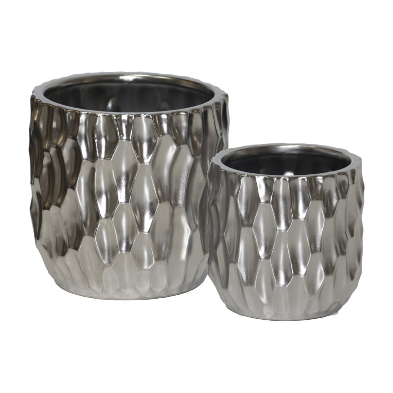 Ensemble de pots à fleurs en céramique 2 pièces Valorie, Argent